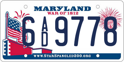 MD license plate 6AD9778