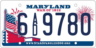 MD license plate 6AD9780