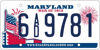 MD license plate 6AD9781