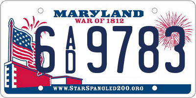 MD license plate 6AD9783