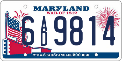MD license plate 6AD9814