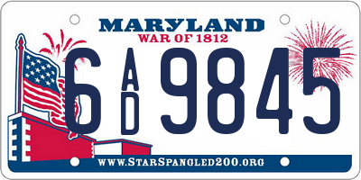 MD license plate 6AD9845