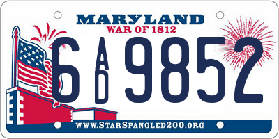 MD license plate 6AD9852