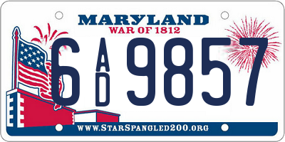 MD license plate 6AD9857
