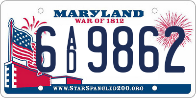 MD license plate 6AD9862