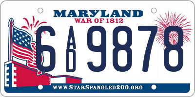 MD license plate 6AD9878