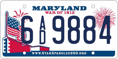 MD license plate 6AD9884