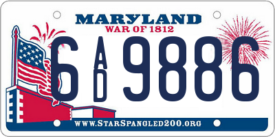 MD license plate 6AD9886