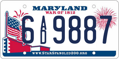 MD license plate 6AD9887