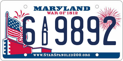 MD license plate 6AD9892