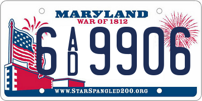 MD license plate 6AD9906