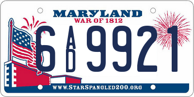 MD license plate 6AD9921