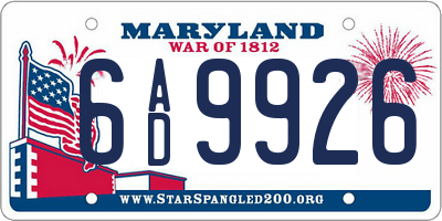 MD license plate 6AD9926