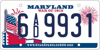 MD license plate 6AD9931