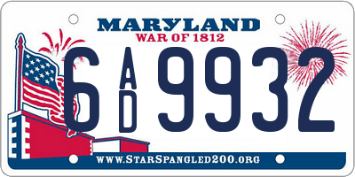 MD license plate 6AD9932