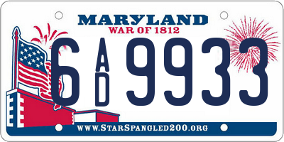 MD license plate 6AD9933