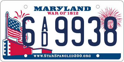 MD license plate 6AD9938
