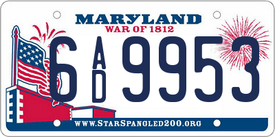 MD license plate 6AD9953