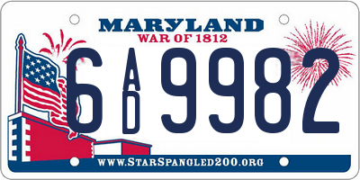MD license plate 6AD9982