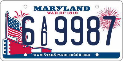 MD license plate 6AD9987