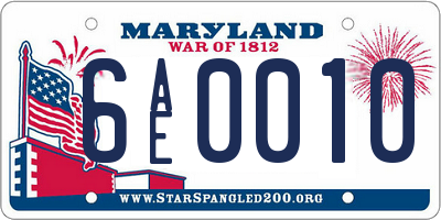 MD license plate 6AE0010