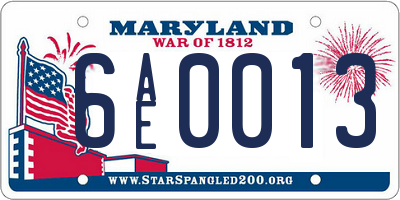 MD license plate 6AE0013
