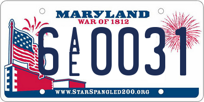 MD license plate 6AE0031