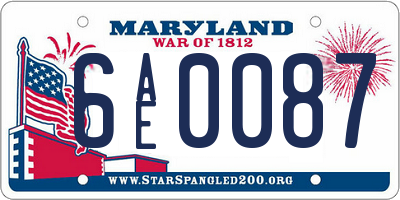 MD license plate 6AE0087