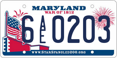 MD license plate 6AE0203