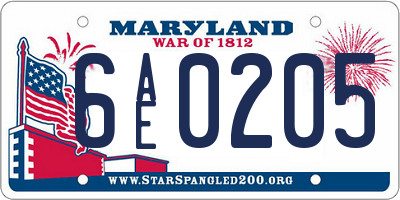 MD license plate 6AE0205