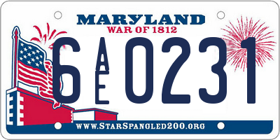MD license plate 6AE0231