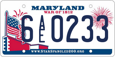 MD license plate 6AE0233