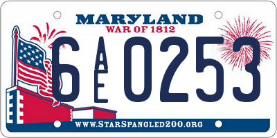 MD license plate 6AE0253