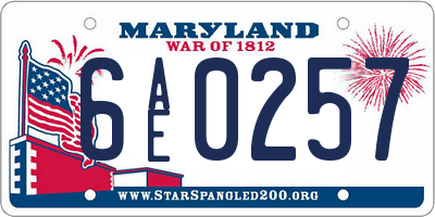 MD license plate 6AE0257