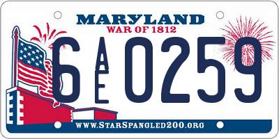 MD license plate 6AE0259
