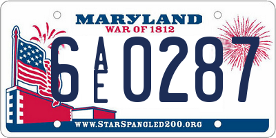 MD license plate 6AE0287