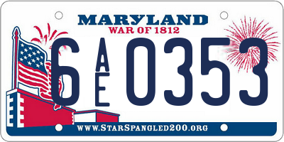 MD license plate 6AE0353