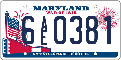 MD license plate 6AE0381