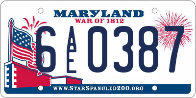 MD license plate 6AE0387