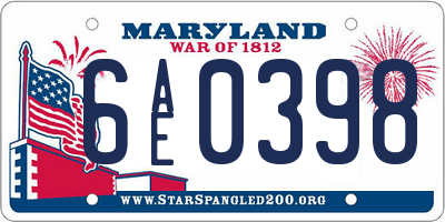 MD license plate 6AE0398