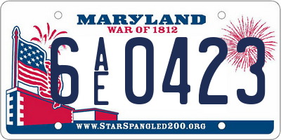 MD license plate 6AE0423