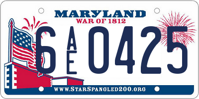 MD license plate 6AE0425