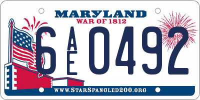 MD license plate 6AE0492