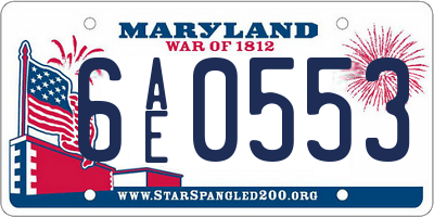 MD license plate 6AE0553