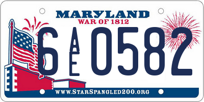 MD license plate 6AE0582