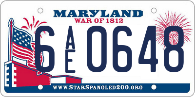 MD license plate 6AE0648