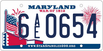 MD license plate 6AE0654