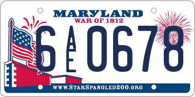 MD license plate 6AE0678