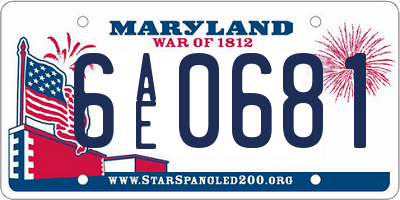 MD license plate 6AE0681