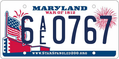 MD license plate 6AE0767